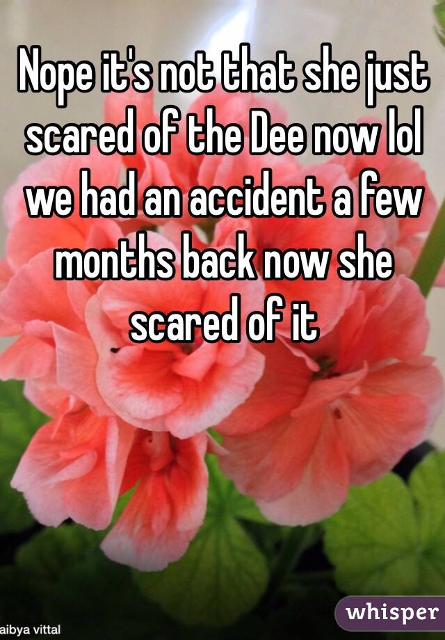 Nope it's not that she just scared of the Dee now lol we had an accident a few months back now she scared of it
