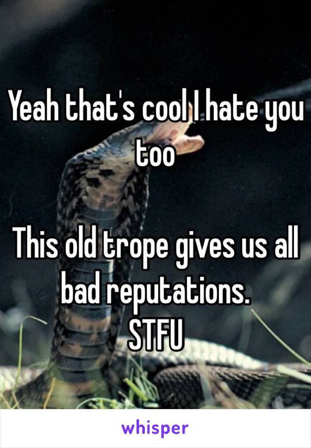 Yeah that's cool I hate you too

This old trope gives us all bad reputations. 
STFU