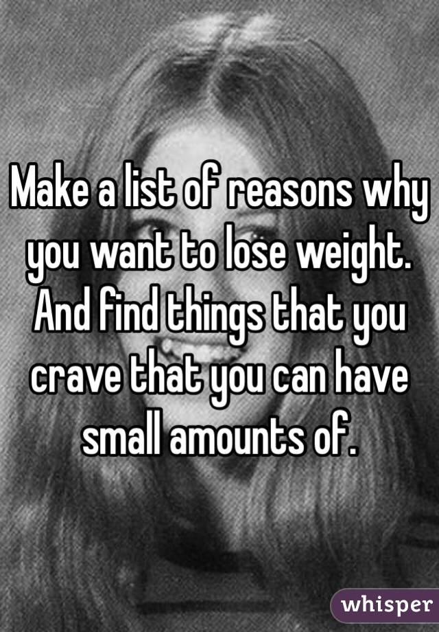 Make a list of reasons why you want to lose weight. And find things that you crave that you can have small amounts of.