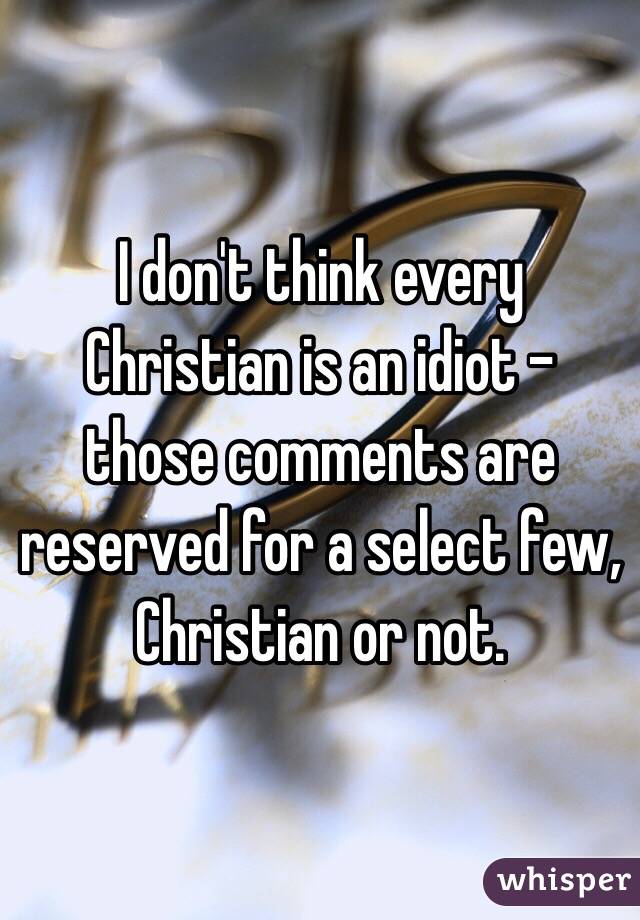 I don't think every Christian is an idiot - those comments are reserved for a select few, Christian or not. 