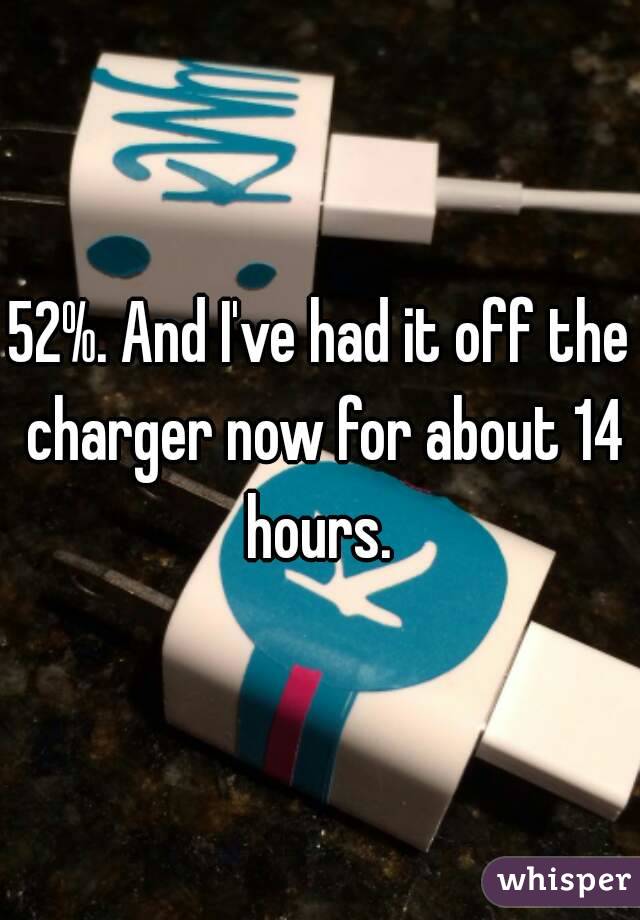 52%. And I've had it off the charger now for about 14 hours. 