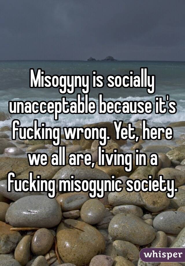 Misogyny is socially unacceptable because it's fucking wrong. Yet, here we all are, living in a fucking misogynic society. 
