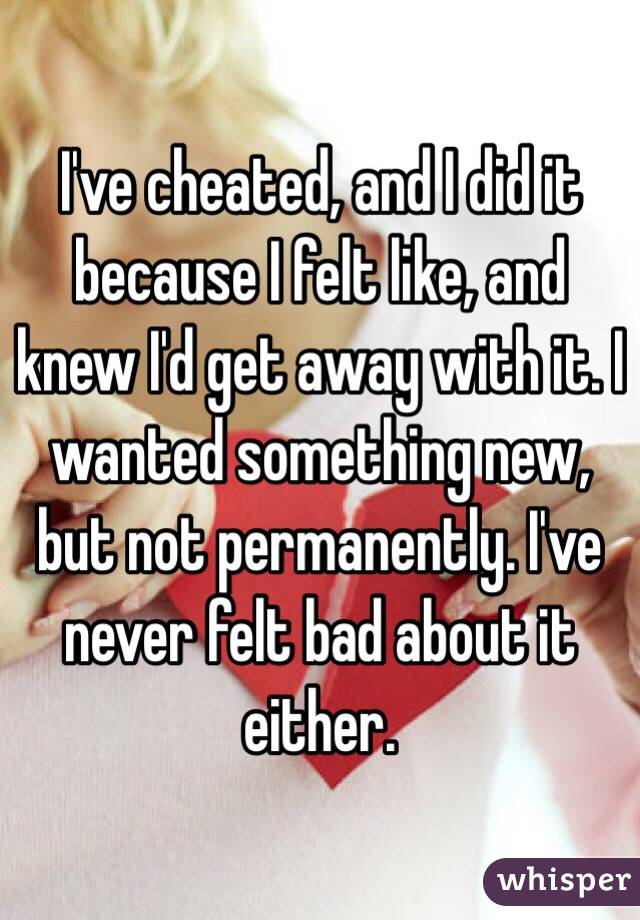 I've cheated, and I did it because I felt like, and knew I'd get away with it. I wanted something new, but not permanently. I've never felt bad about it either. 