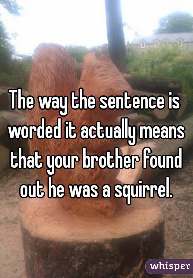 The way the sentence is worded it actually means that your brother found out he was a squirrel.