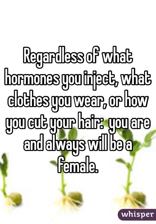 Regardless of what hormones you inject, what clothes you wear, or how you cut your hair:  you are and always will be a female.