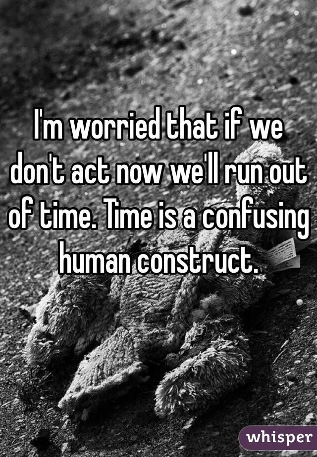 I'm worried that if we don't act now we'll run out of time. Time is a confusing human construct.