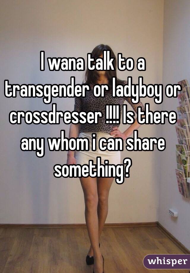 I wana talk to a transgender or ladyboy or crossdresser !!!! Is there any whom i can share something?