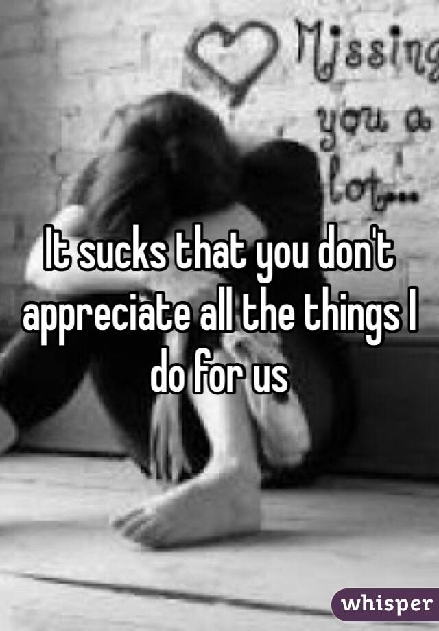 It sucks that you don't appreciate all the things I do for us