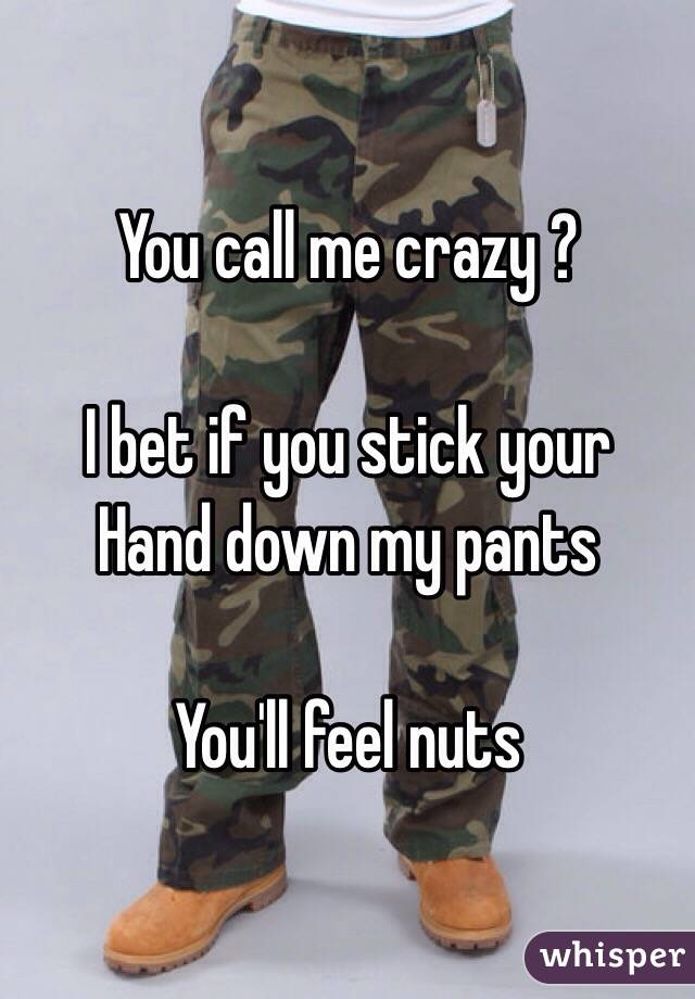 You call me crazy ?

I bet if you stick your
Hand down my pants 

You'll feel nuts