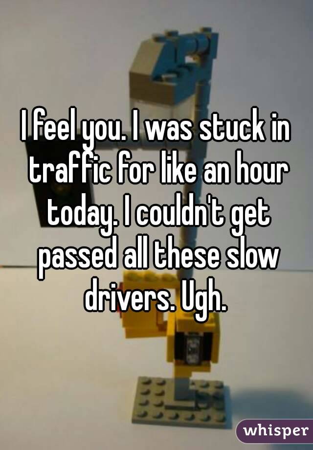 I feel you. I was stuck in traffic for like an hour today. I couldn't get passed all these slow drivers. Ugh. 