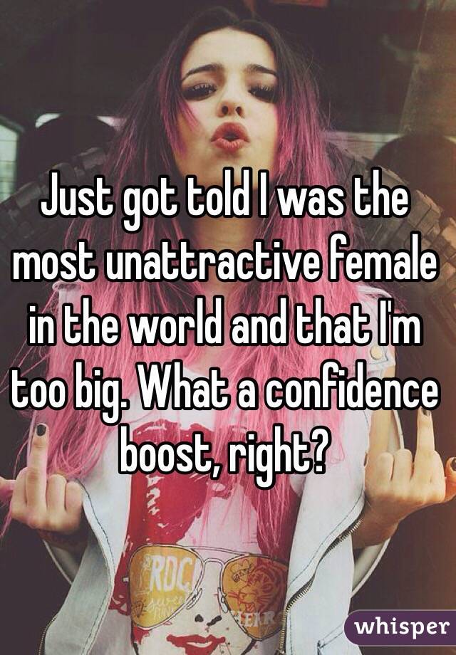 Just got told I was the most unattractive female in the world and that I'm too big. What a confidence boost, right?