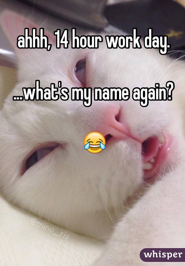 ahhh, 14 hour work day.

...what's my name again?

😂