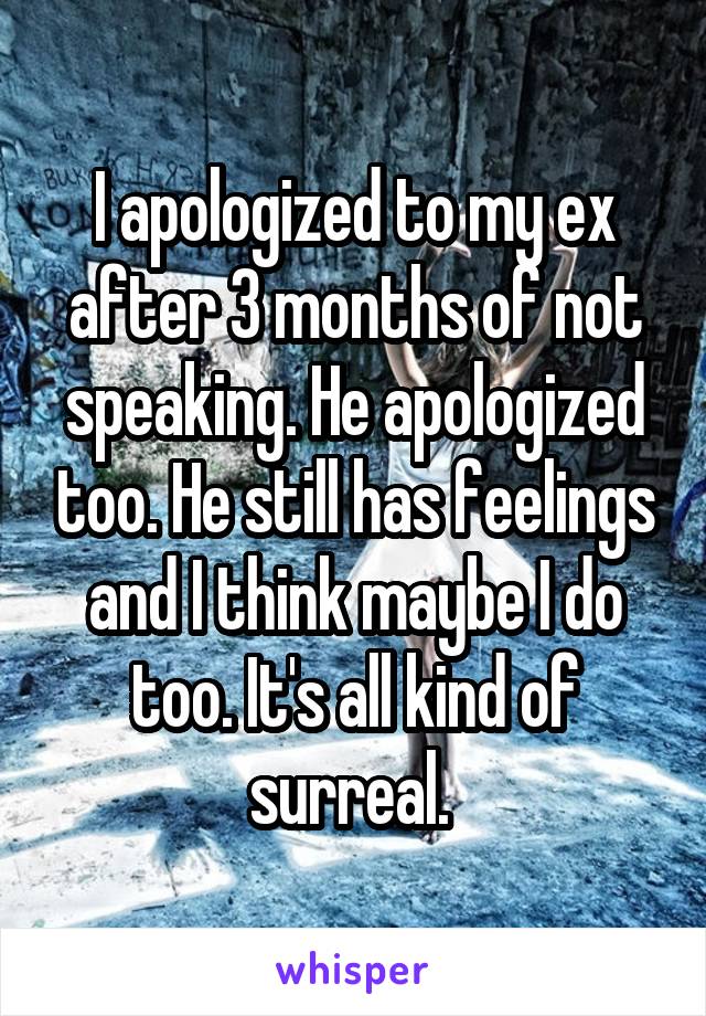 I apologized to my ex after 3 months of not speaking. He apologized too. He still has feelings and I think maybe I do too. It's all kind of surreal. 