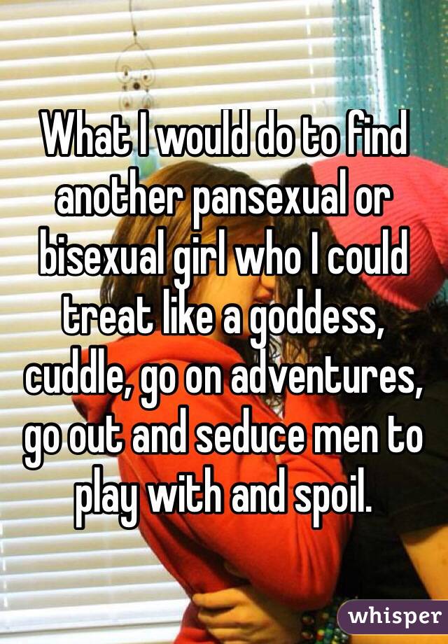 What I would do to find another pansexual or bisexual girl who I could treat like a goddess, cuddle, go on adventures, go out and seduce men to play with and spoil. 
