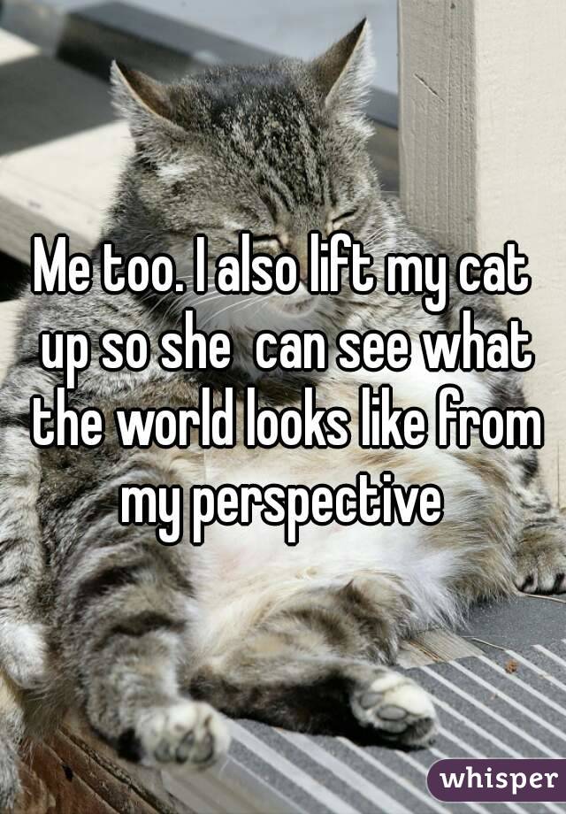 Me too. I also lift my cat up so she  can see what the world looks like from my perspective 