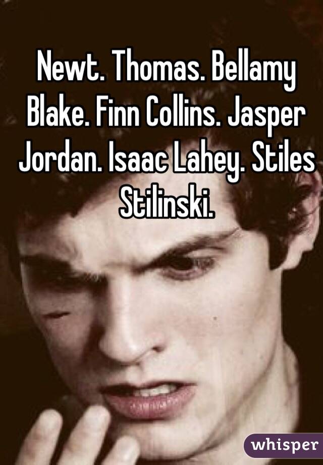Newt. Thomas. Bellamy Blake. Finn Collins. Jasper Jordan. Isaac Lahey. Stiles Stilinski.
