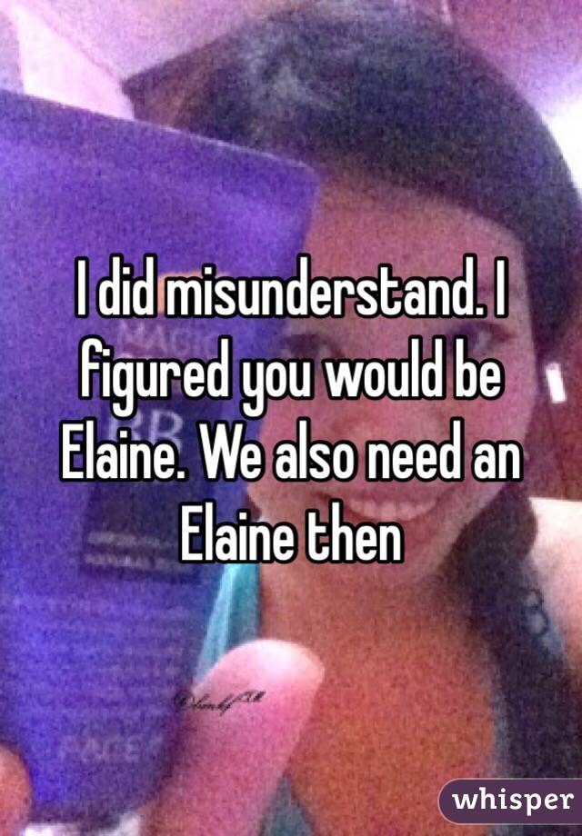 I did misunderstand. I figured you would be Elaine. We also need an Elaine then