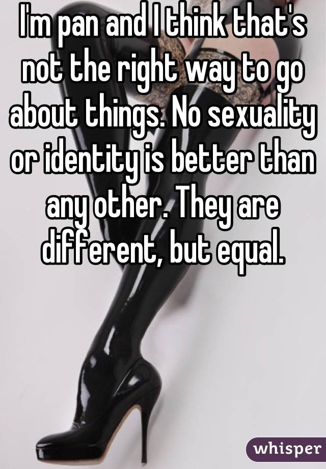 I'm pan and I think that's not the right way to go about things. No sexuality or identity is better than any other. They are different, but equal.