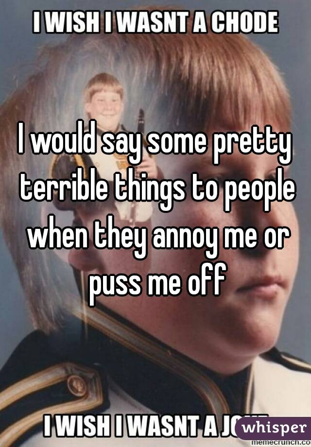 I would say some pretty terrible things to people when they annoy me or puss me off