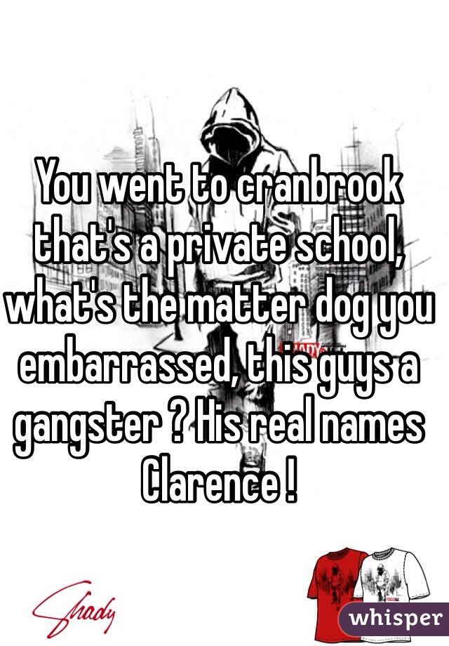 You went to cranbrook that's a private school, what's the matter dog you embarrassed, this guys a gangster ? His real names Clarence !