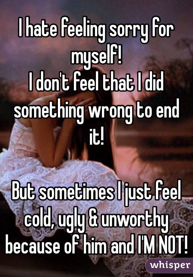 I hate feeling sorry for myself!
I don't feel that I did something wrong to end it!

But sometimes I just feel cold, ugly & unworthy because of him and I'M NOT!