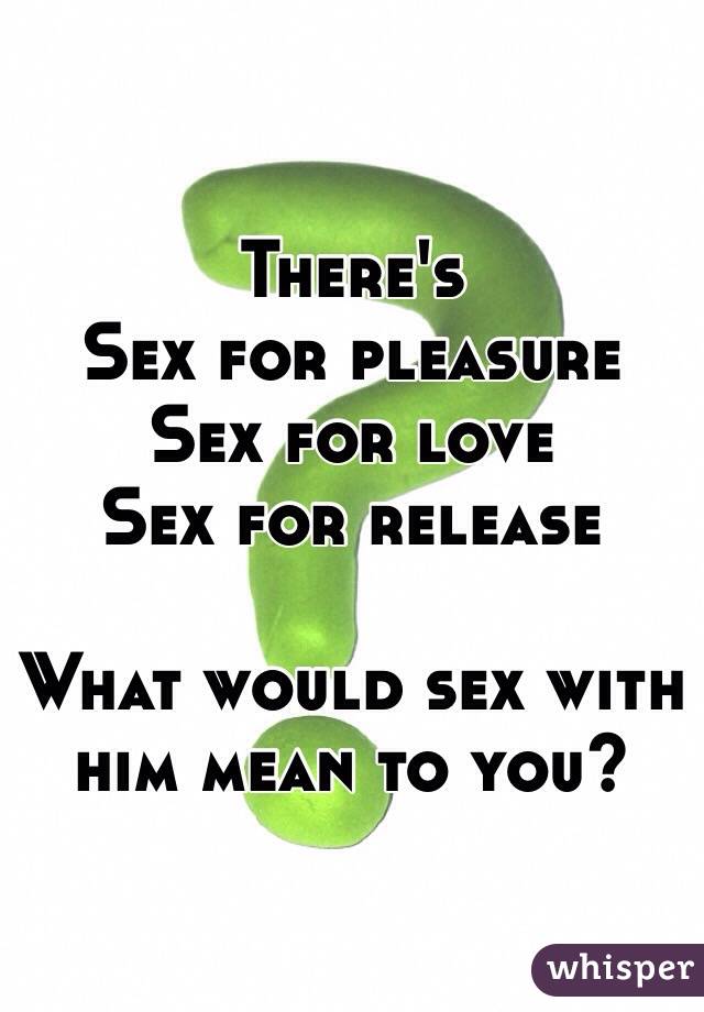 There's 
Sex for pleasure
Sex for love
Sex for release 

What would sex with him mean to you?