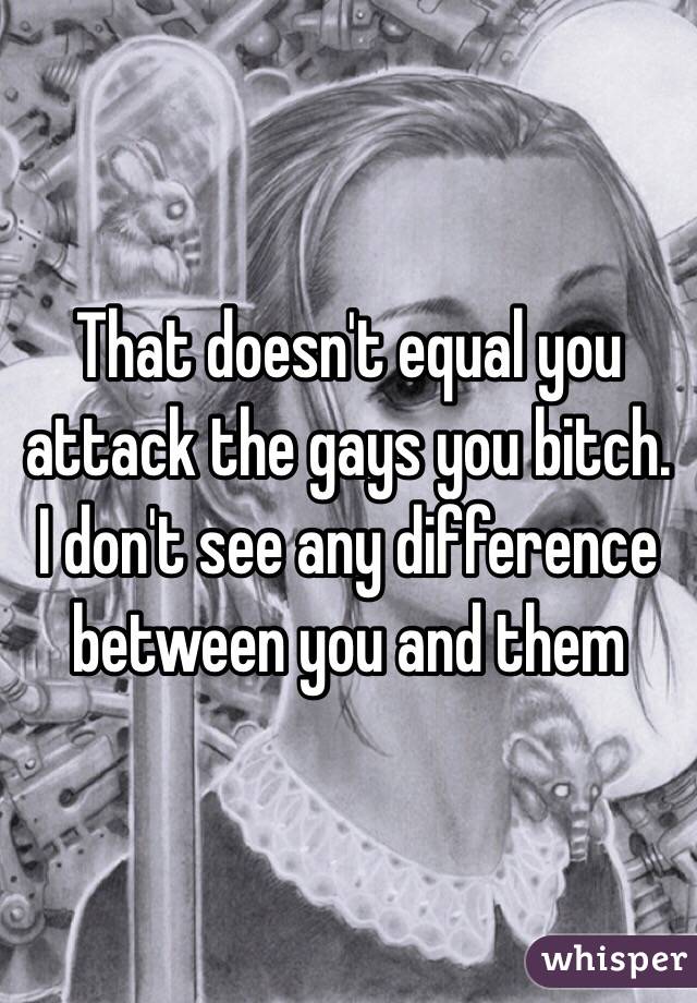 That doesn't equal you attack the gays you bitch. I don't see any difference between you and them