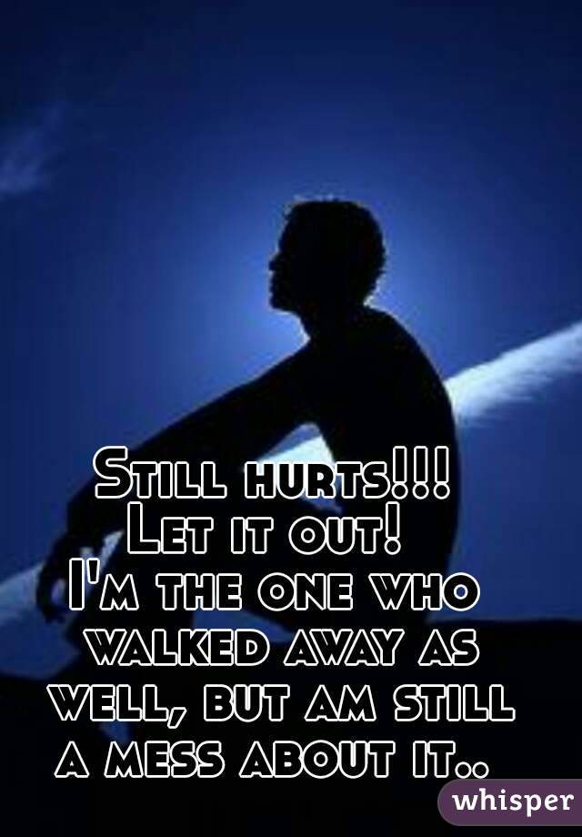 Still hurts!!!
Let it out! 
I'm the one who walked away as well, but am still
a mess about it..