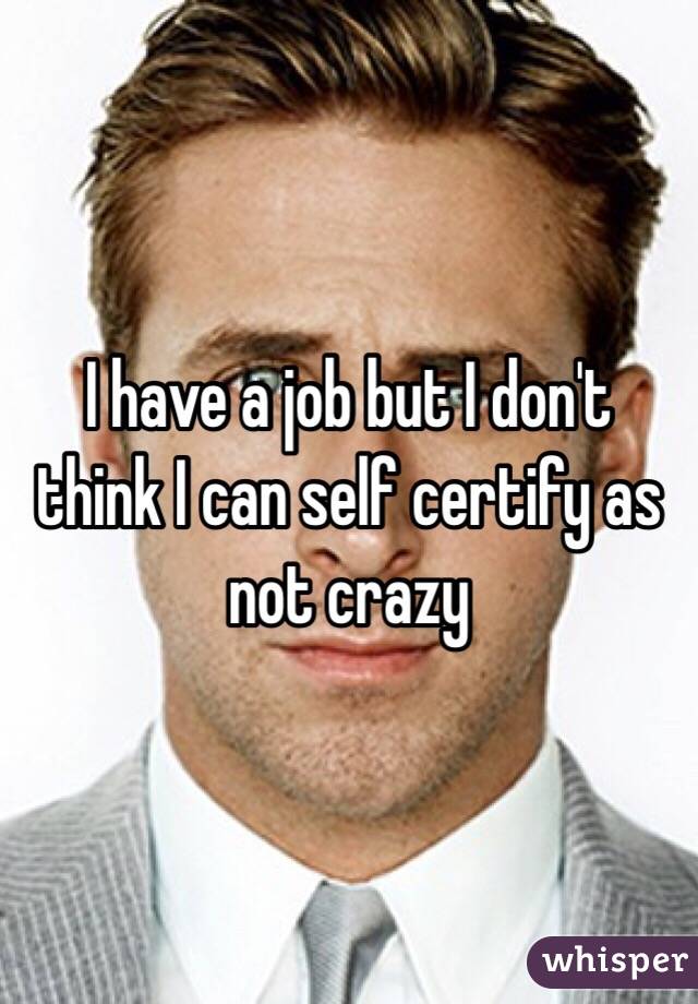 I have a job but I don't think I can self certify as not crazy 