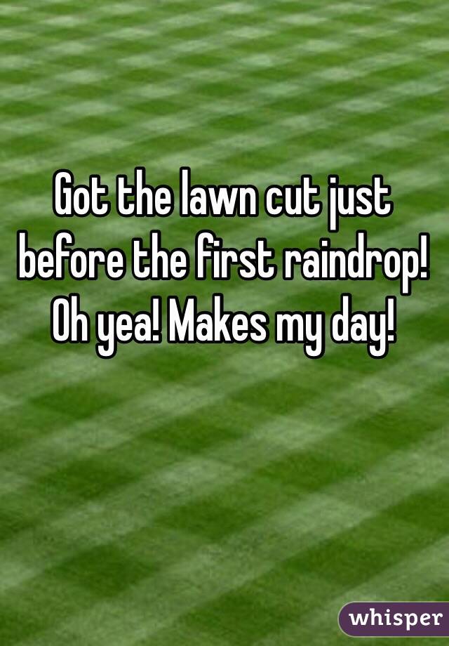 Got the lawn cut just before the first raindrop! Oh yea! Makes my day!