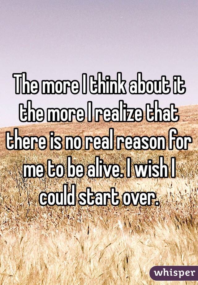 The more I think about it the more I realize that there is no real reason for me to be alive. I wish I could start over.