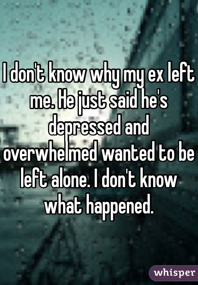 I don't know why my ex left me. He just said he's depressed and overwhelmed wanted to be left alone. I don't know what happened. 