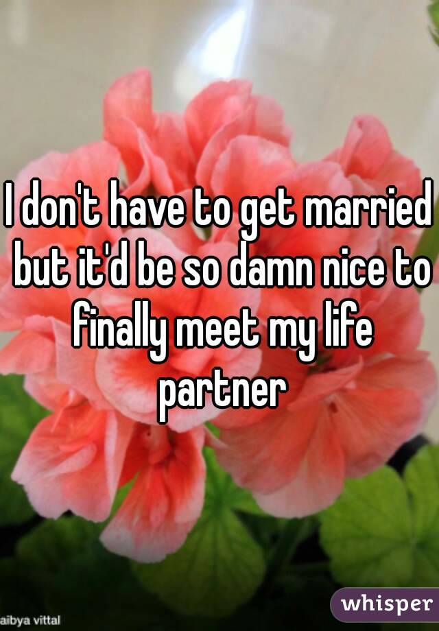 I don't have to get married but it'd be so damn nice to finally meet my life partner
