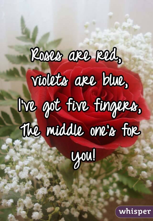 Roses are red, 
violets are blue,
I've got five fingers,
The middle one's for you!