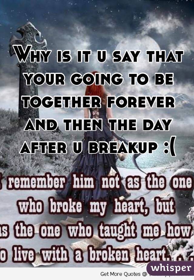 Why is it u say that your going to be together forever and then the day after u breakup :( 