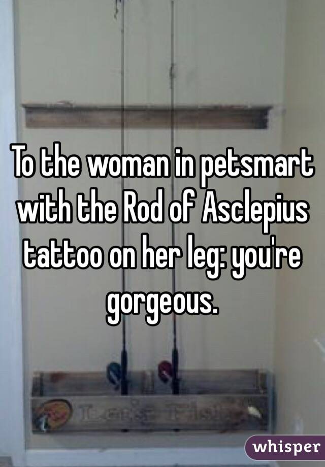 To the woman in petsmart with the Rod of Asclepius tattoo on her leg: you're gorgeous. 
