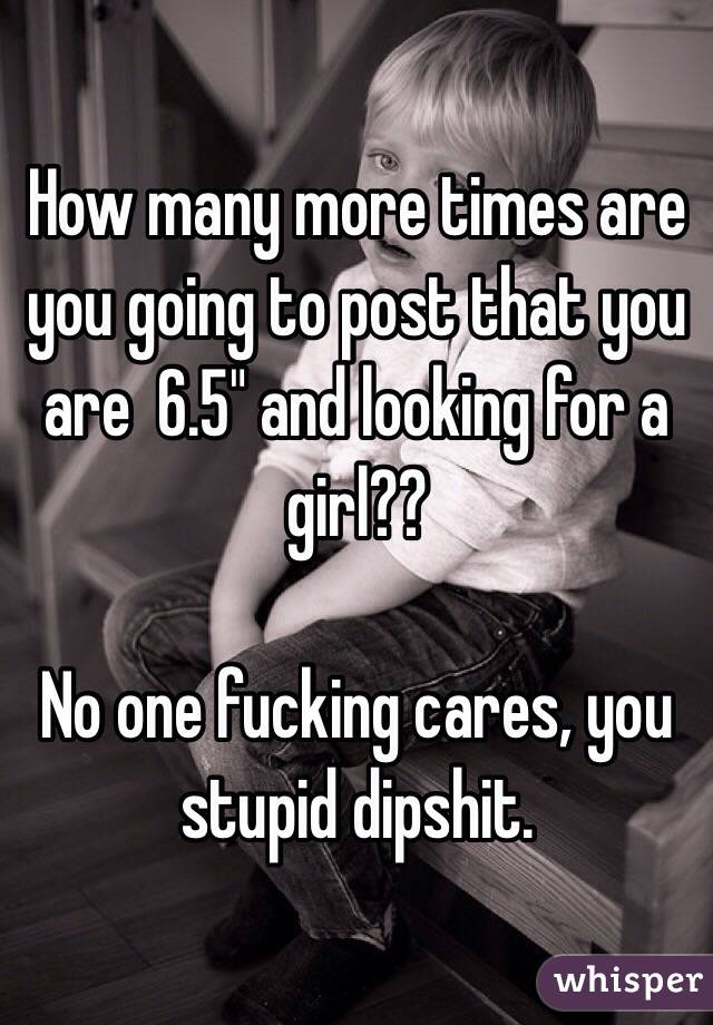 How many more times are you going to post that you are  6.5" and looking for a girl??

No one fucking cares, you stupid dipshit. 