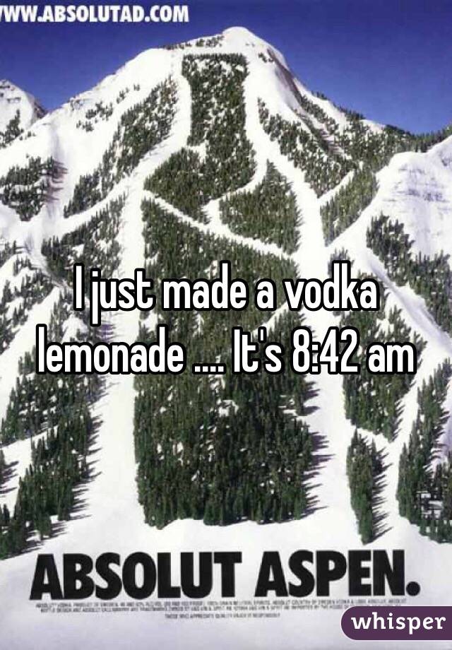 I just made a vodka lemonade .... It's 8:42 am