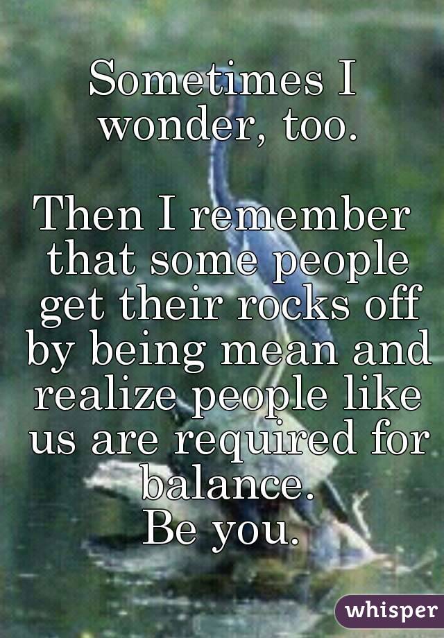 Sometimes I wonder, too.

Then I remember that some people get their rocks off by being mean and realize people like us are required for balance.
Be you.