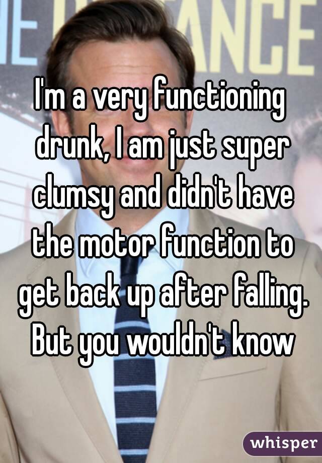 I'm a very functioning drunk, I am just super clumsy and didn't have the motor function to get back up after falling. But you wouldn't know