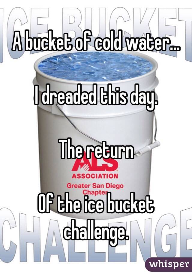 A bucket of cold water...

I dreaded this day.

The return

Of the ice bucket challenge.