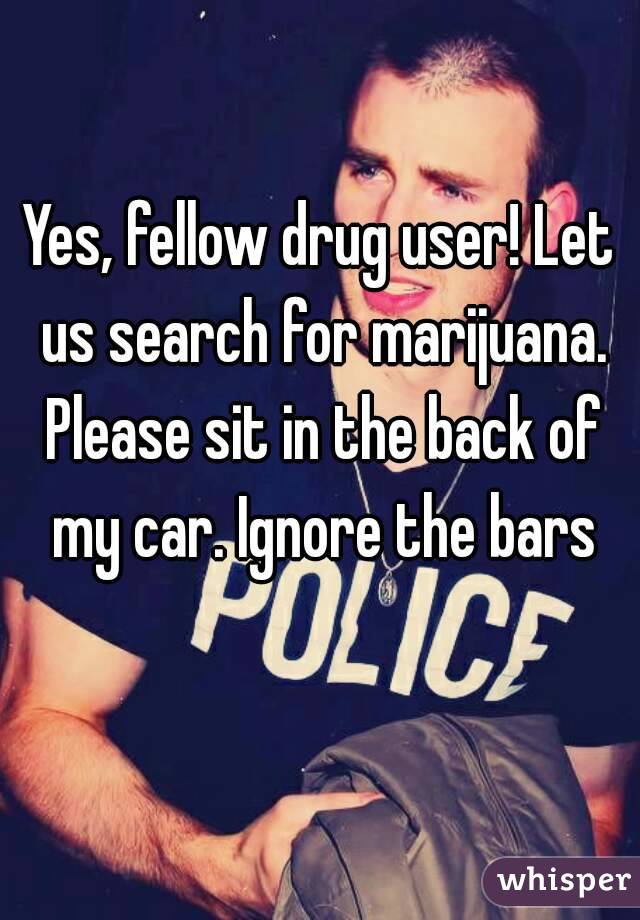 Yes, fellow drug user! Let us search for marijuana. Please sit in the back of my car. Ignore the bars
 