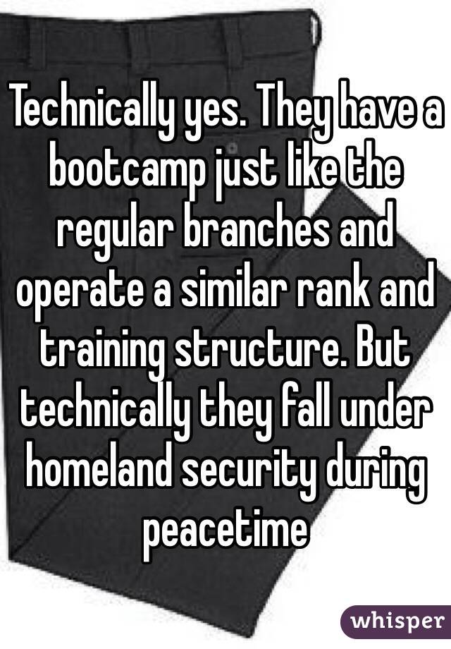 Technically yes. They have a bootcamp just like the regular branches and operate a similar rank and training structure. But technically they fall under homeland security during peacetime 