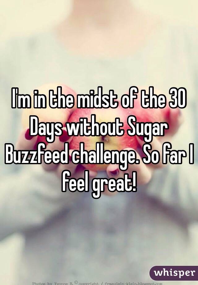 I'm in the midst of the 30 Days without Sugar Buzzfeed challenge. So far I feel great!