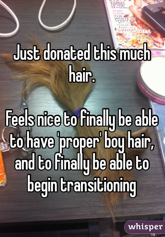 Just donated this much hair.

Feels nice to finally be able to have 'proper' boy hair, and to finally be able to begin transitioning
