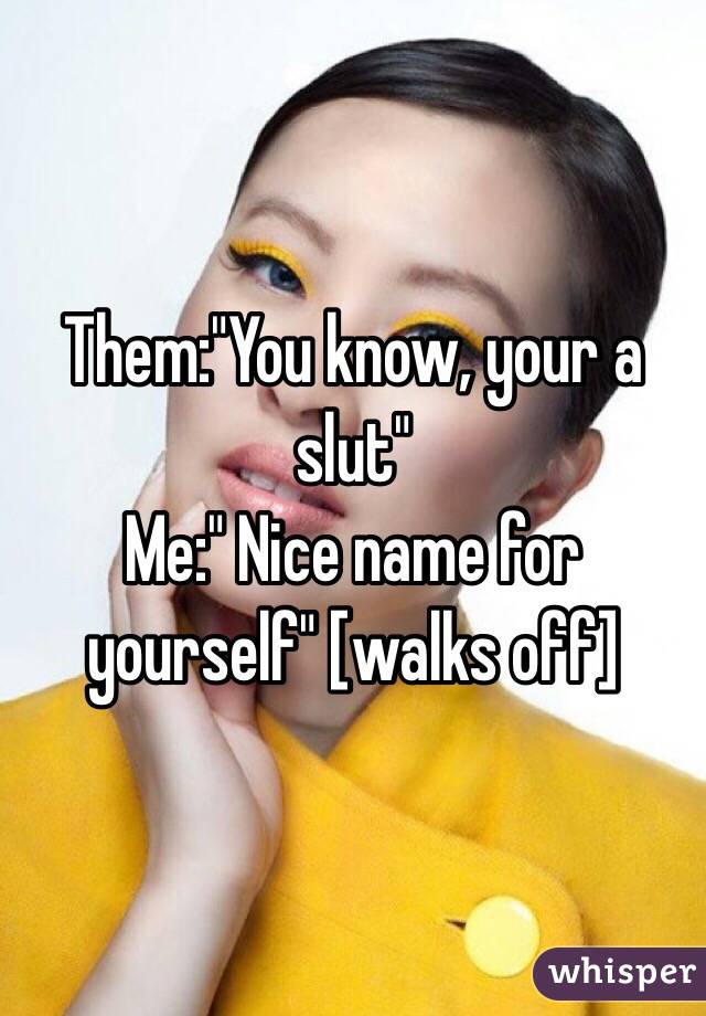 Them:"You know, your a slut" 
Me:" Nice name for yourself" [walks off]
