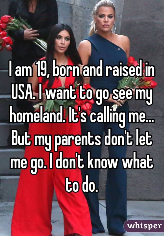 I am 19, born and raised in USA. I want to go see my homeland. It's calling me... But my parents don't let me go. I don't know what to do. 