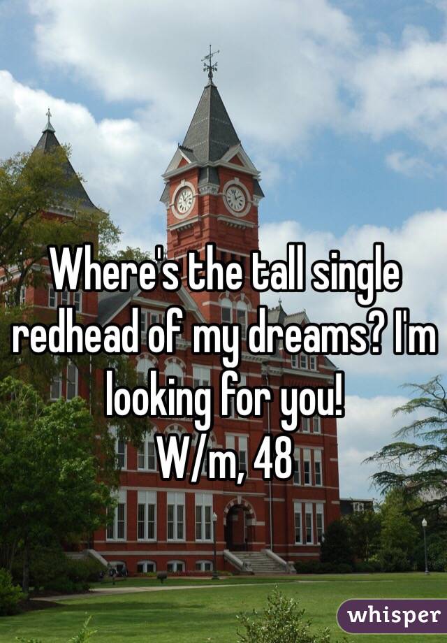Where's the tall single redhead of my dreams? I'm looking for you! 
W/m, 48