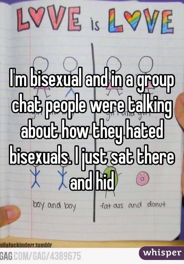 I'm bisexual and in a group chat people were talking about how they hated bisexuals. I just sat there and hid 