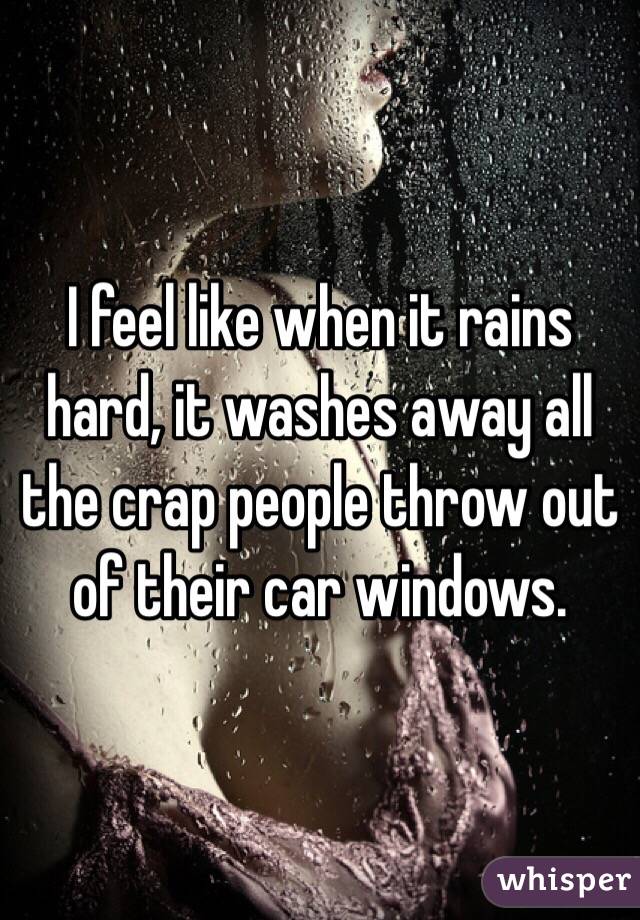 I feel like when it rains hard, it washes away all the crap people throw out of their car windows. 
